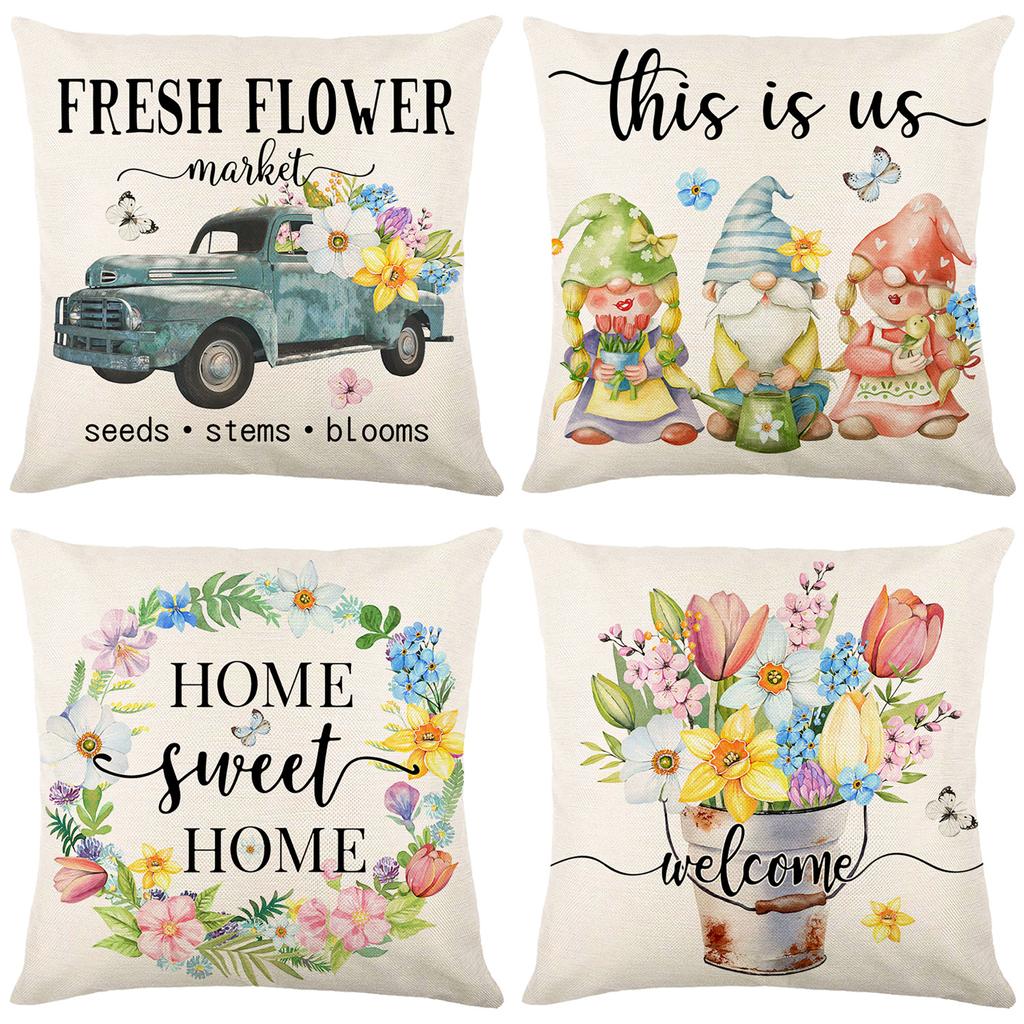 Чехол для подушки с изображением растений и цветов, грузовик, письмо, льняной принт, чехол для подушки для дивана, чехол для подушки изголовья кровати