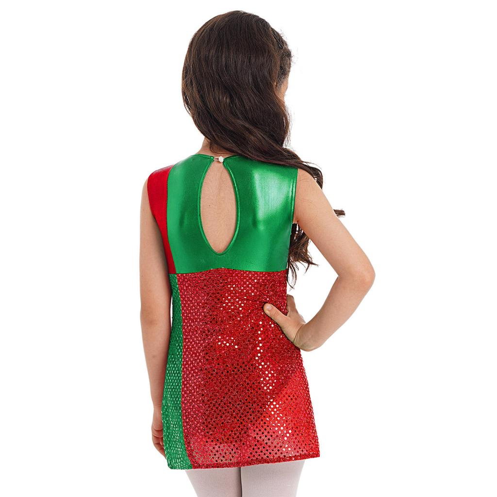 Kids Girls Sleeveless Striped Color Block Dance Leotard Dress Christmas Dress Up Party Costumes