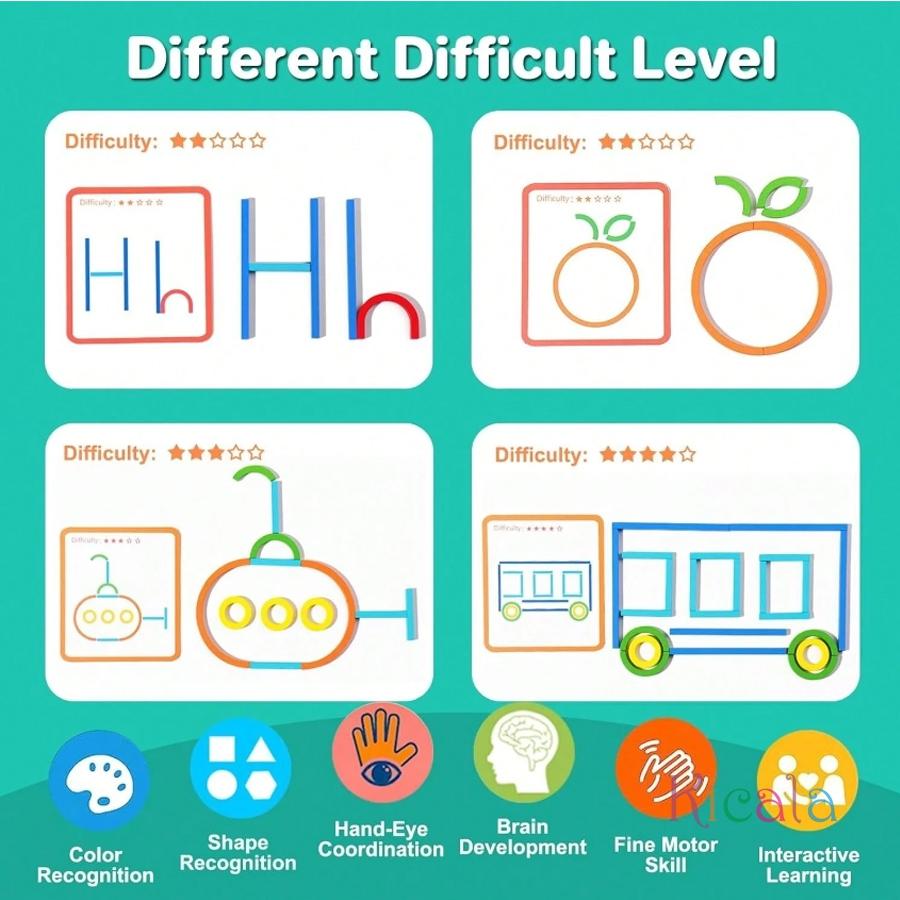 Montessori Toys Movable Letter Shapes Learning Toy Geometric Wooden Rings and Sticks Blocks Set Educational Toys for Toddlers