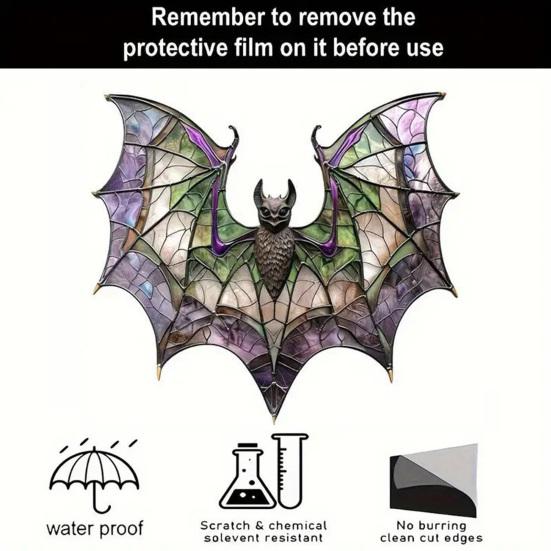 Halloween Colorful Bat Hanging Decoration Stained Glass 2D Flat Acrylic Witch Hat Suncatcher Indoor Outdoor Wall Window Hanging Sign Ornament
