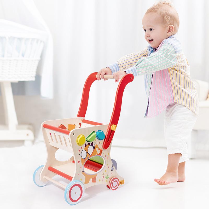 Multifunctional Wooden Child's Push Toy Shopping Cart and Walker