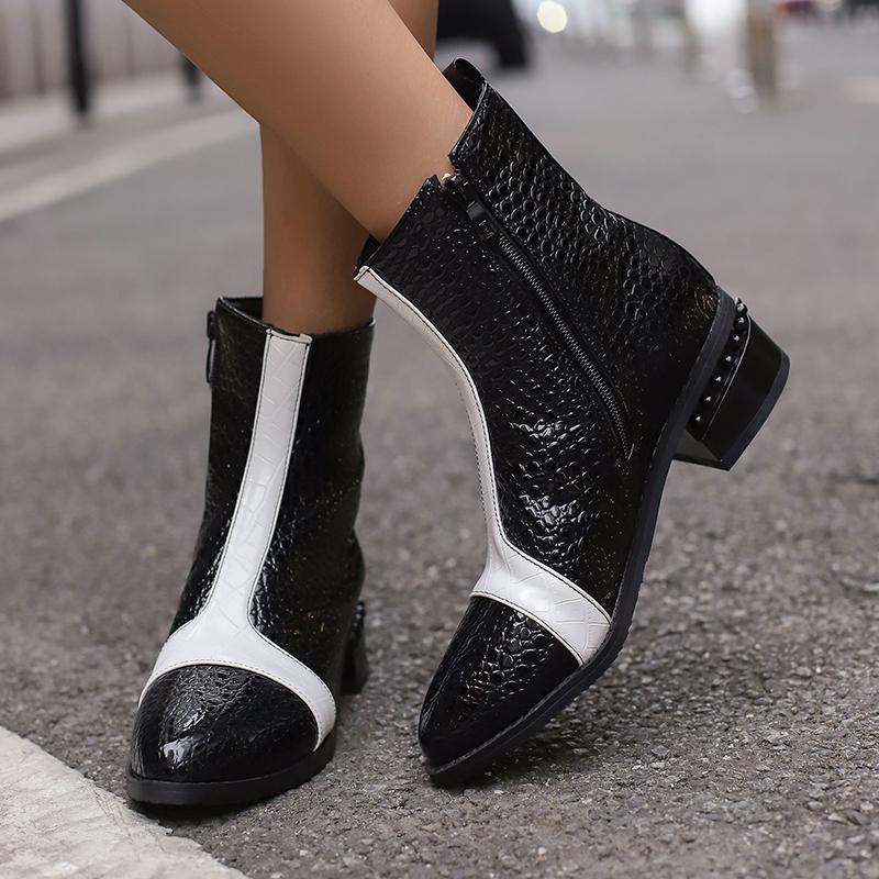 Krazing Pot Полиуретановые осенне-зимние туфли 47 размера 48 размера 49 размера 50 смешанные цвета сексуальные ботинки с круглым носком на молнии сохраняющие тепло ботильоны