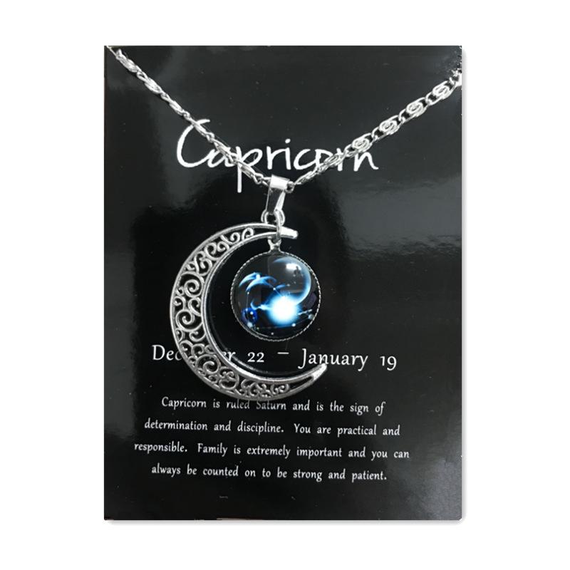 Новое европейское и американское светящееся ожерелье с двенадцатью знаками зодиака, винтажный кулон в виде луны, короткое ожерелье