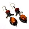 Ювелирные серьги с тигровым глазом и красным солнечным камнем 925 пробы, посеребренные, 2,65 дюйма