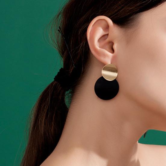 1 пара сережек-гвоздиков с геометрическим рисунком, блестящий металл, маленький, большой, круглый лист, изящный, минималистичный, гипоаллергенный