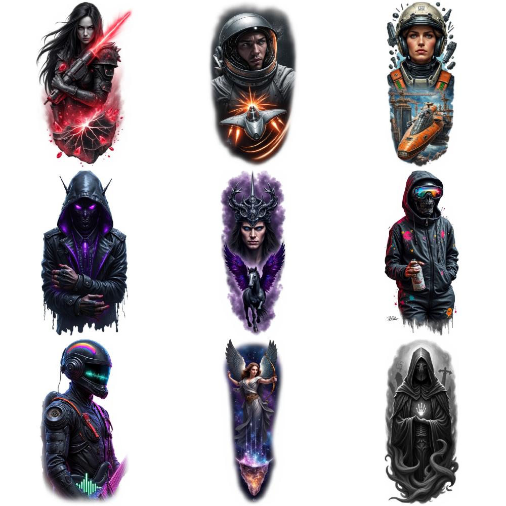 9 шт. Временные татуировки Реалистичные временные татуировки Демоническое существо Лицо пришельца Космический исследователь Для бедер плеч Взрослый