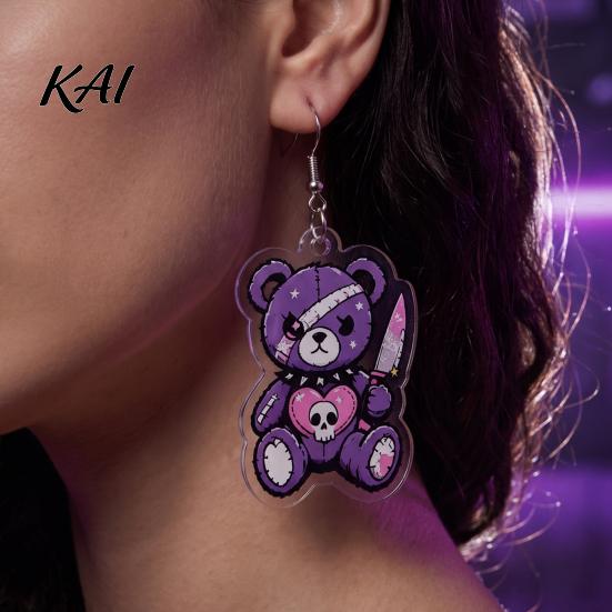 Halloween Party Costume Props 1 Pair Dangle Earrings for Women, 2D Acrylic Cute Niche Personalized Accessories Skeleton Bear Earrings, Funny