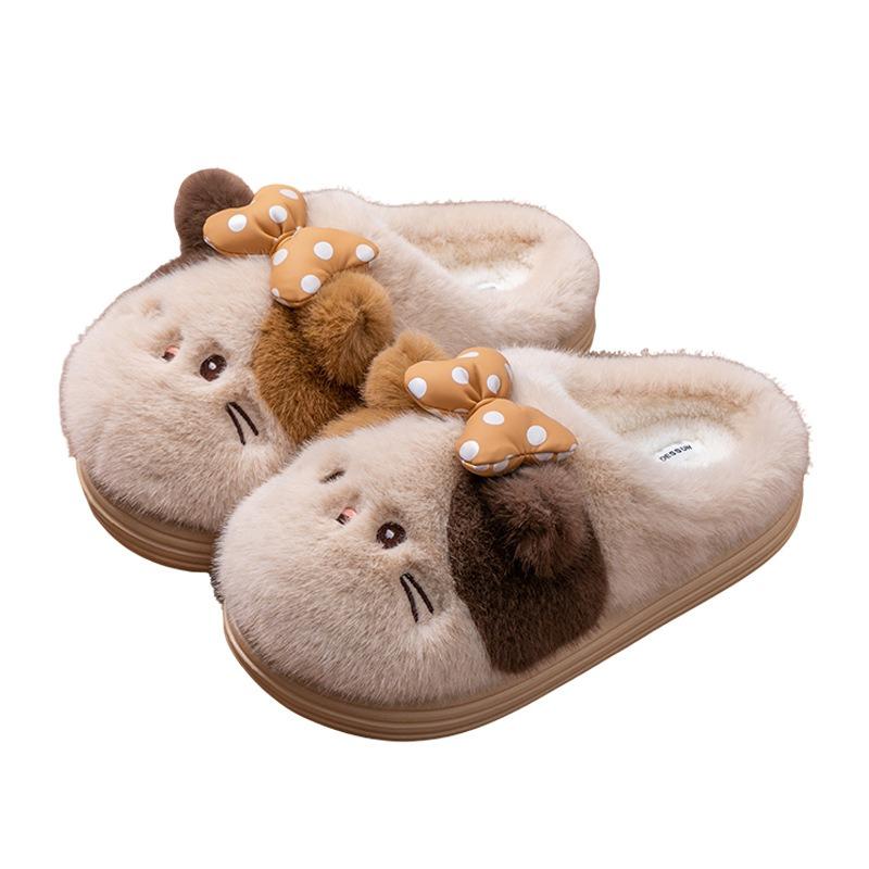 Новые мультяшные хлопковые тапочки с кошкой, домашние плюшевые тапочки для помещений, нескользящие теплые домашние хлопковые тапочки