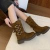 Thick-soled Medium Tube Martin Boots Women's Shoes 2025 New Black British Wind Locomotive Boots Short Boots Spring and Autumn Western Single Boots