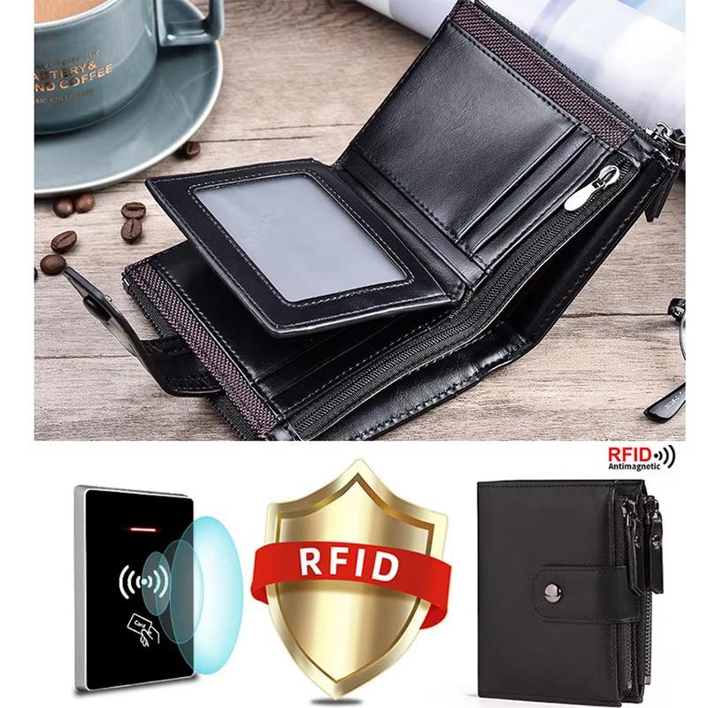 Мужской кошелек-монетница на молнии с RFID-защитой Винтажный из ПУ-кожи Держатель для кредитных карт Мешок для денег для мужчин