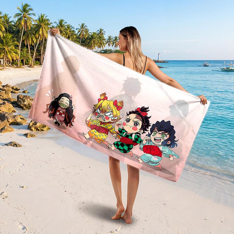 Demon Slayer Printed Swim Towel, Portable Water Absorbent Towel for Beach Camping Daily Bathroom Use
