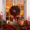 Red & Black Plaid Bow Christmas Wreath with Artificial Berries