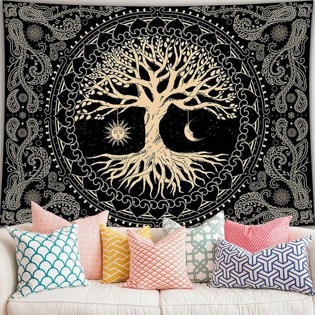 Tree Of Life Tapestry Trippy Mandala Sun And Moon Star Aesthetic Wall Tapestries Psychedelic Kawaii Home Room Decor Beach Towel