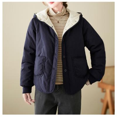 Женские пальто Хлопковая куртка Осень Зима Однотонная Утеплённая Бархатная Ветровка С Капюшоном Свободного Кроя Повседневное Пальто