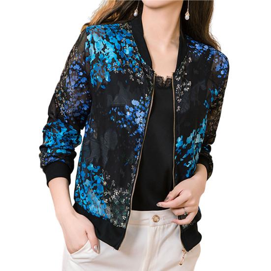 Женское бейсбольное пальто с принтом, защита от солнца, молния, тонкий воротник-стойка, солнцезащитный крем на молнии, цветные эластичные манжеты, женское пальто для дома