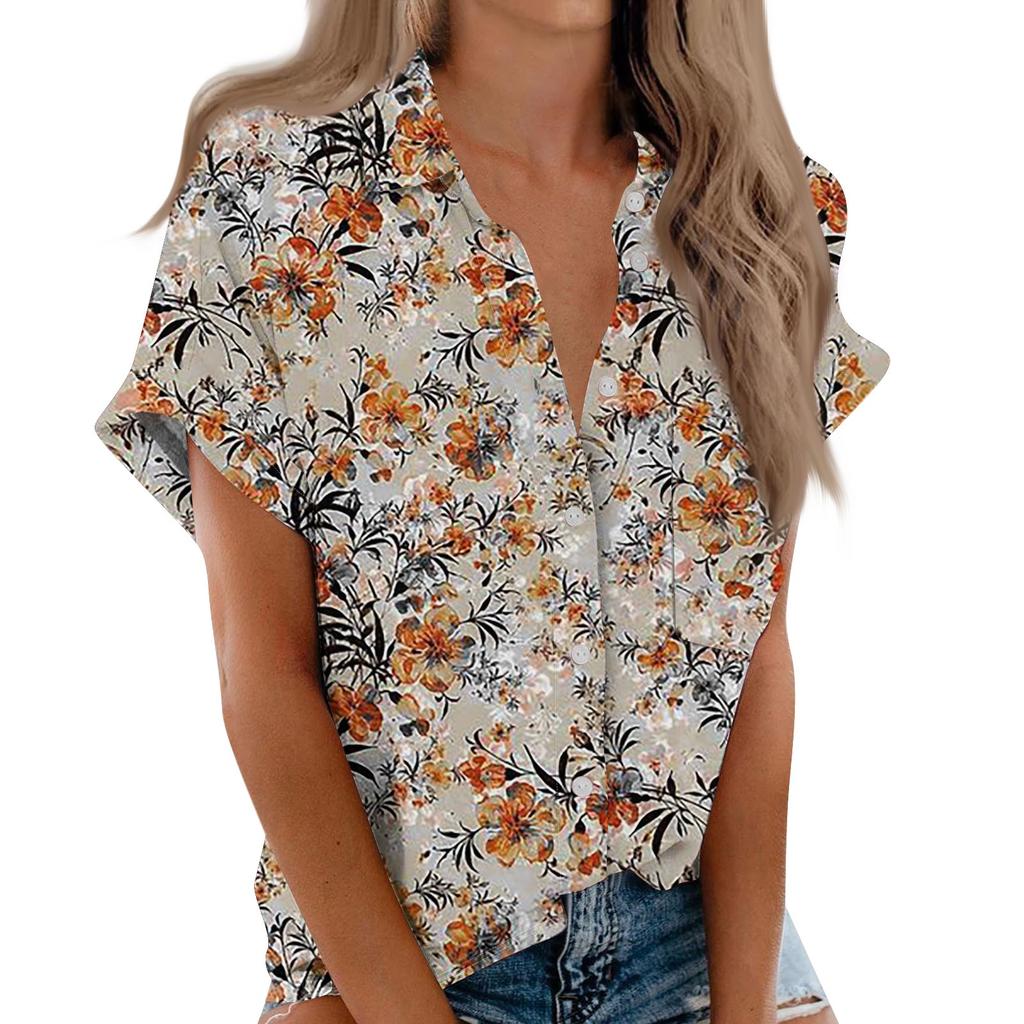 Женская рубашка с короткими рукавами, повседневный модный топ на пуговицах с принтом, кардиган с нагрудным карманом