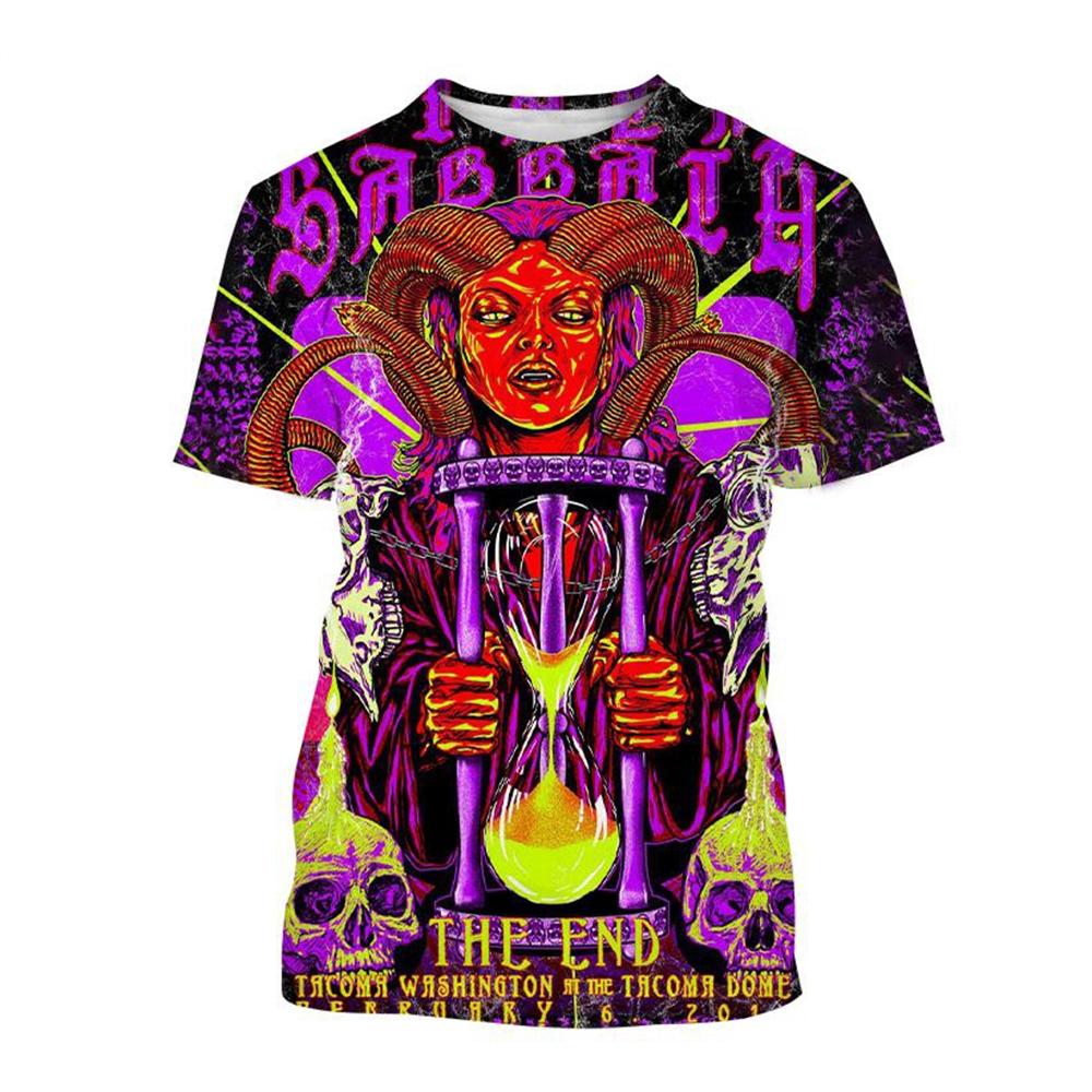 Мужские футболки с длинным рукавом и 3D-принтом с графикой группы Black Sabbath, с круглым вырезом - Мягкая полиэстеровая ткань средней эластичности, летняя одежда свободного кроя