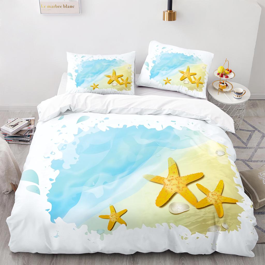 Starfish Duvet Cover King Queen Blue Ocean Bedding Set Beach Seaside Quilt Cover Sea Animal 2/3pcs Polyester Comforter Cover