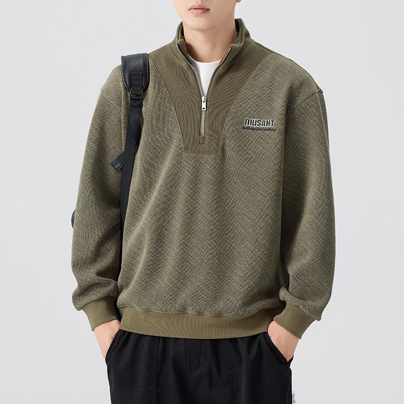 Мужская модная толстовка с полумолнией, тяжелая, Осень 2025 - Длинный рукав, Повседневный стиль