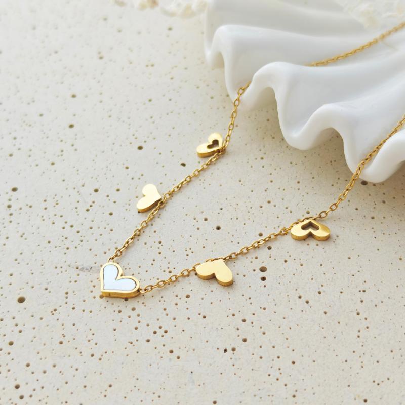 14K Gold Plated Stainless Steel Necklace, Hearts Nst2327