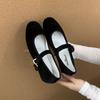 Fashion Soft Fashion Flock Women Flats Mary Janes Lolita Shoes Round Toe Female Buckle Strap Footwear Shallow Ladies Ballet Flats Shoes