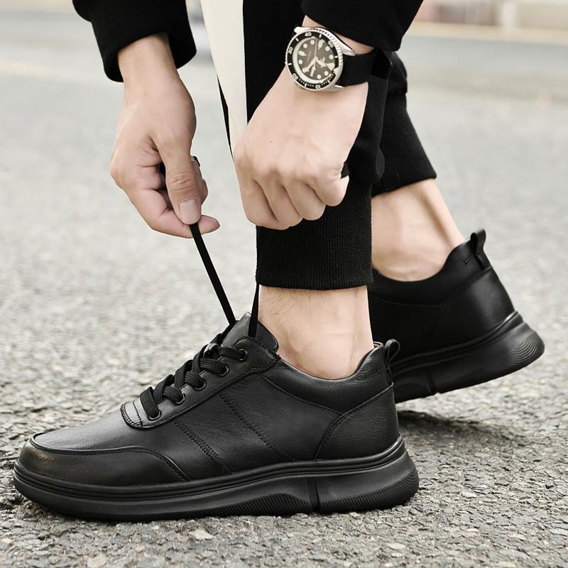 Spring Summer Black White Genuine Leather Men's Shoes Fashion Casual Sneakers Wild Mens Flat Shoes Non-slip Board Shoes