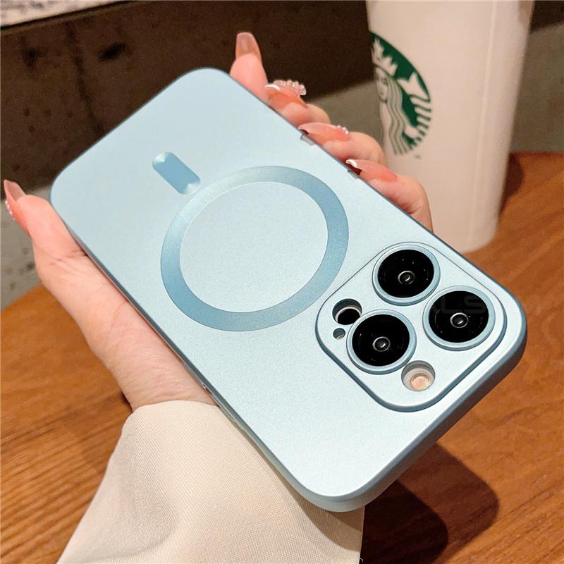 Original Magsafe Magnetic Wireless Charging Case For iPhone 16 15 14 Plus 13 12 11Pro Max Glass Lens Protection Soft Matte Cover