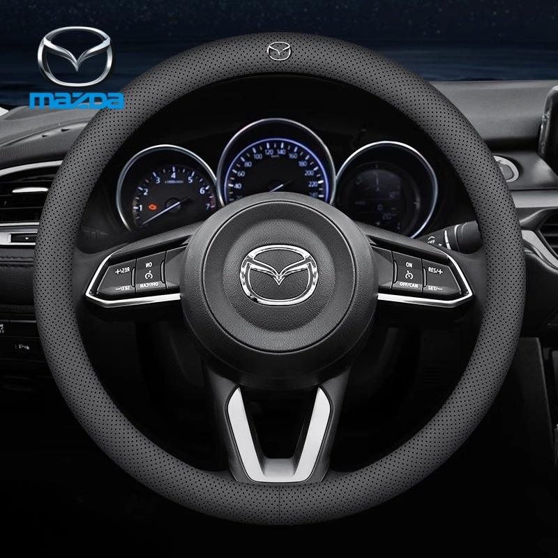 38CM Carbon Fiber Leather Steering Wheel Cover For Mazda Axela Atenza 3 2 6 CX3 CX5 CX30 CX8 CX9 MX5 RX7 RX8 SKYACTIV CC5