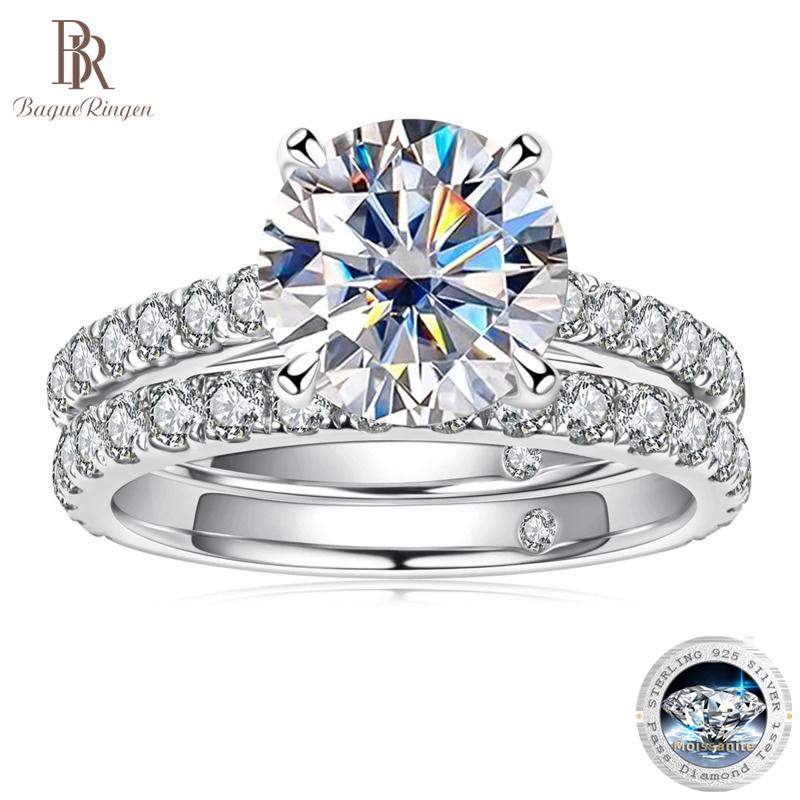 Bague Ringen Роскошное кольцо с муассанитом цвета D 3,0 карата, женские ювелирные изделия из стерлингового серебра 925 пробы с четырьмя когтями, свадебные комплекты для свадьбы