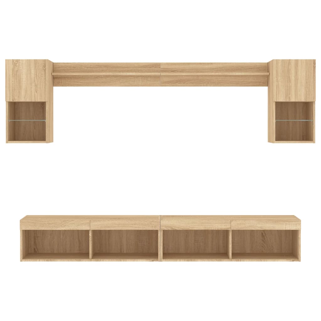6 Piece Living Room Wall Unit with LED Lighting Sonoma Oak Wood Material