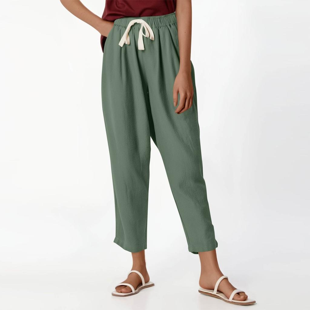 Женские повседневные модные брюки 9/10 с эластичным поясом и шнурком, однотонные брюки