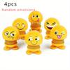 Random 4pcs, Yellow Emoji Spring Doll, Plastic Smiley Dashboard Car Accessories, Animated Dolls, Room Decoration, Home Decoration