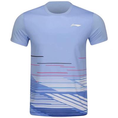 Li Ning Удобная Повседневная Простая Толстовка с Круглым Вырезом и Коротким Рукавом Рубашка для Бадминтона Унисекс Топы Цветочный-Синий AAYV049-3