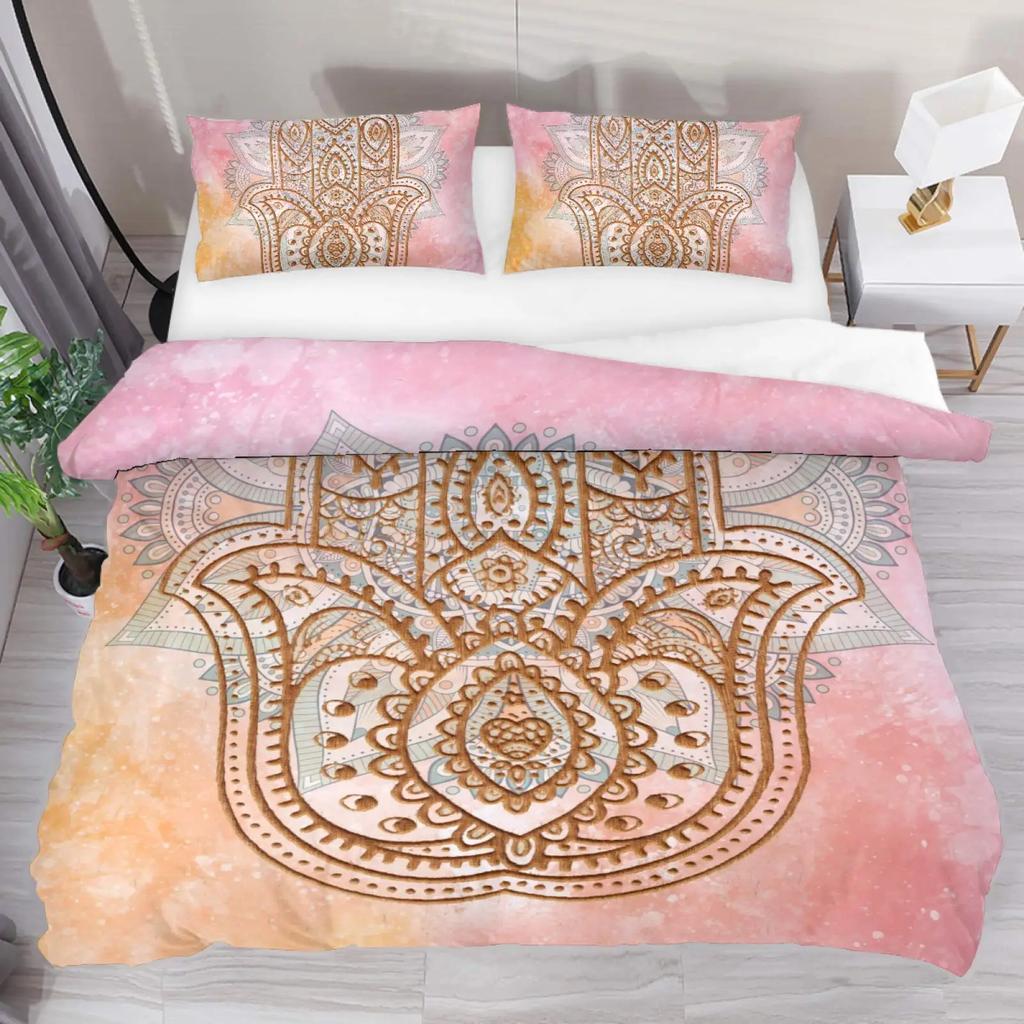 Hamsa Hand Bedding Set Boho Mandala Duvet Cover Set Black Gold Bohemia Bed Set Fatima Hand Bed Linen Lucky Hand Quilt Cover
