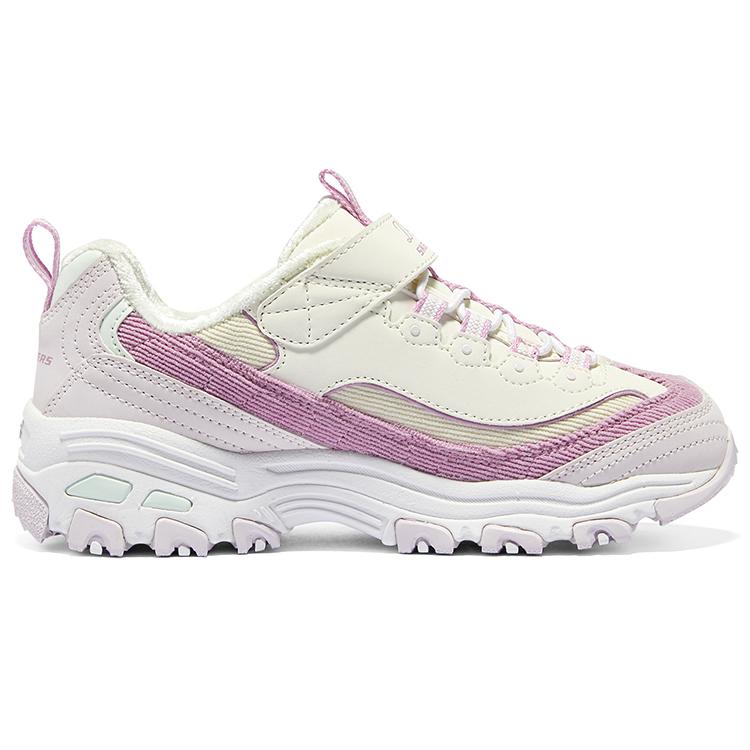 Skechers Модные Универсальные Удобные Круглый Носок Липучка Плюшевые Папины Кроссовки Детские Кроссовки Белый Лавандовый 302524L-WLV