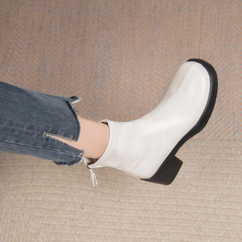 Мода 2024 Зима Новая модная верхняя одежда женские модные ботинки однотонные с молнией сзади толстые высокие каблуки голые ботинки для женщин