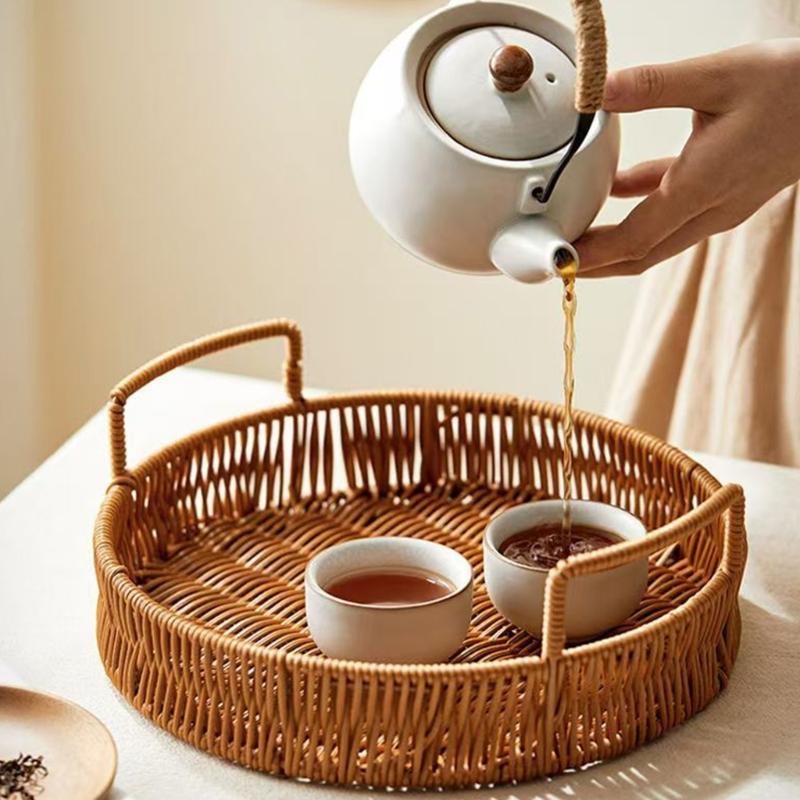 Портативный сервировочный поднос из ПП с плетеной текстурой и ручками для удобной переноски, для украшения обеденного стола