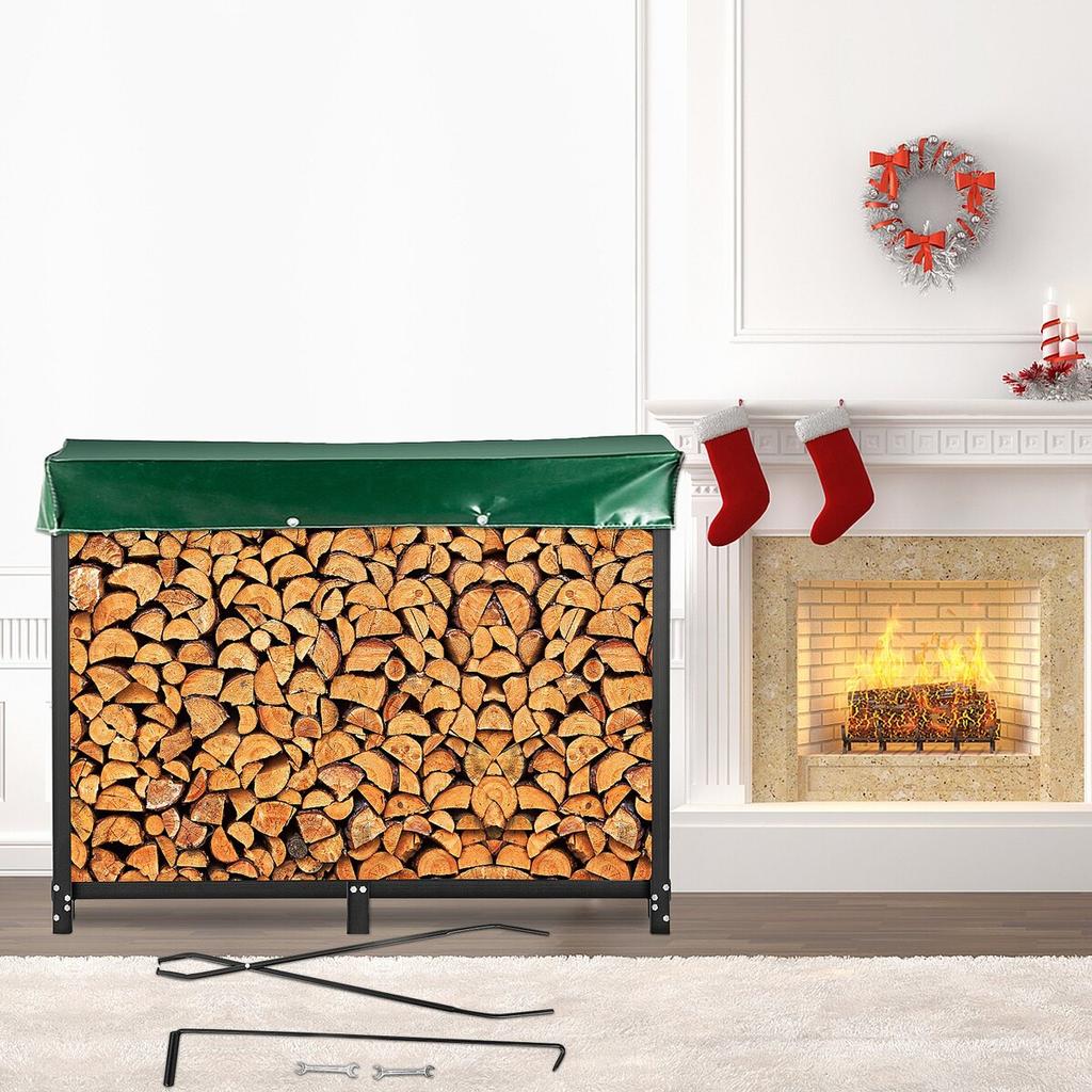 Firewood Log Rack, 8ft Firewood Rack Outdoor, Black Firewood Rack stand, Steel Outdoor Wood Rack, Firewood Log Holder with Load Capacity 1300lbs,