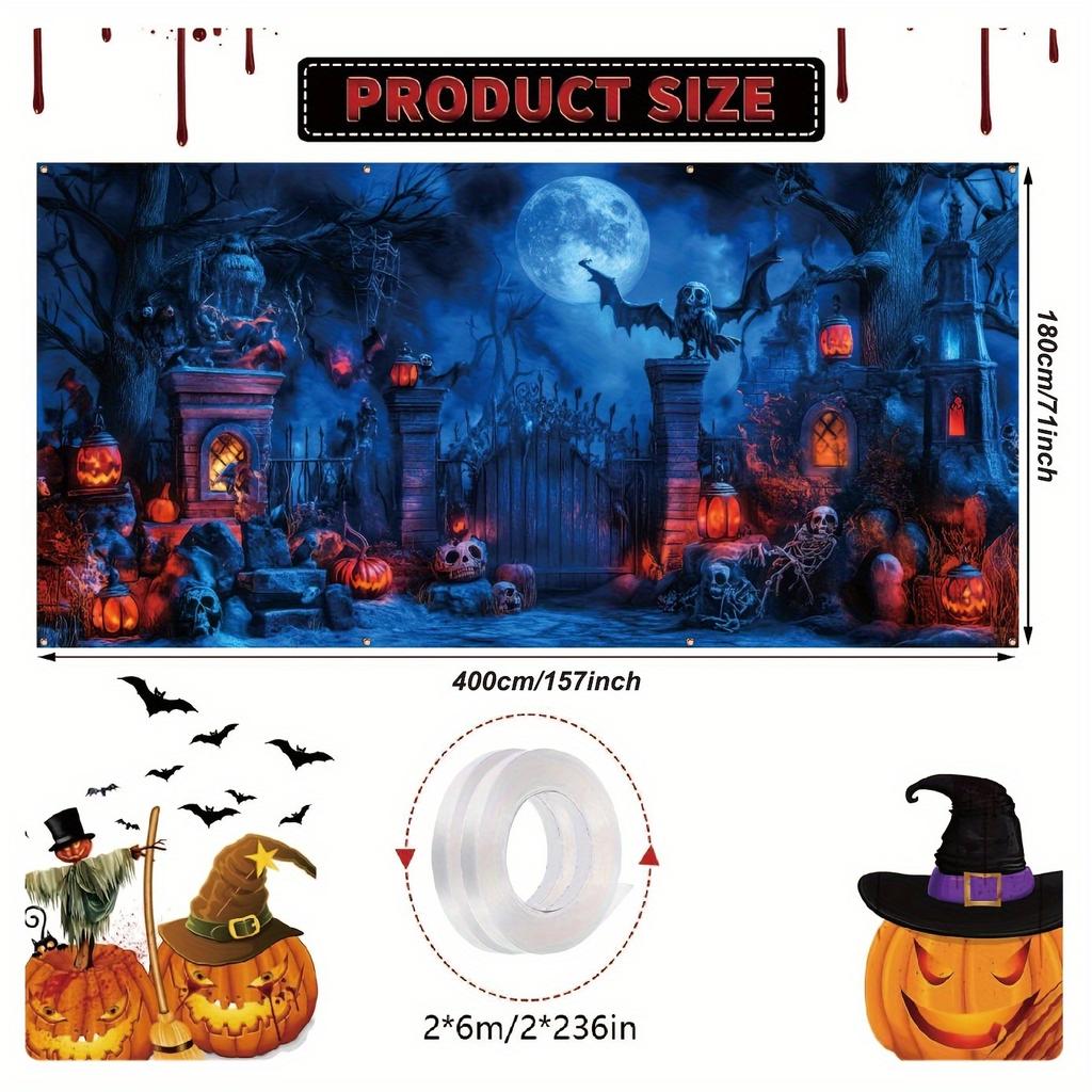 Halloween party garage banner - polyester material bright colors large outdoor festival decoration