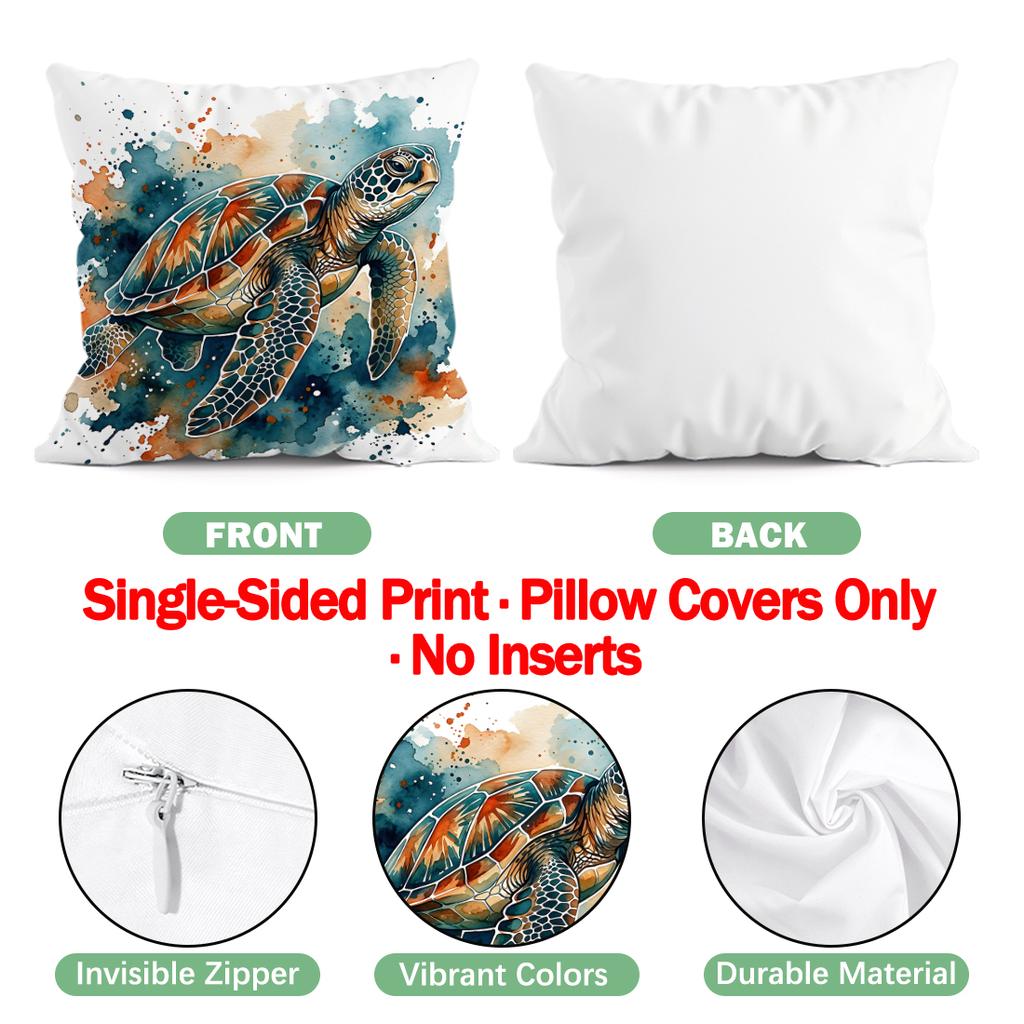 1,4 Pcs Color Ocean Theme Single-Sided Printed Pillowcase Cushion Cover,Suitable For Living Room,Bedroom,Car Decoration
