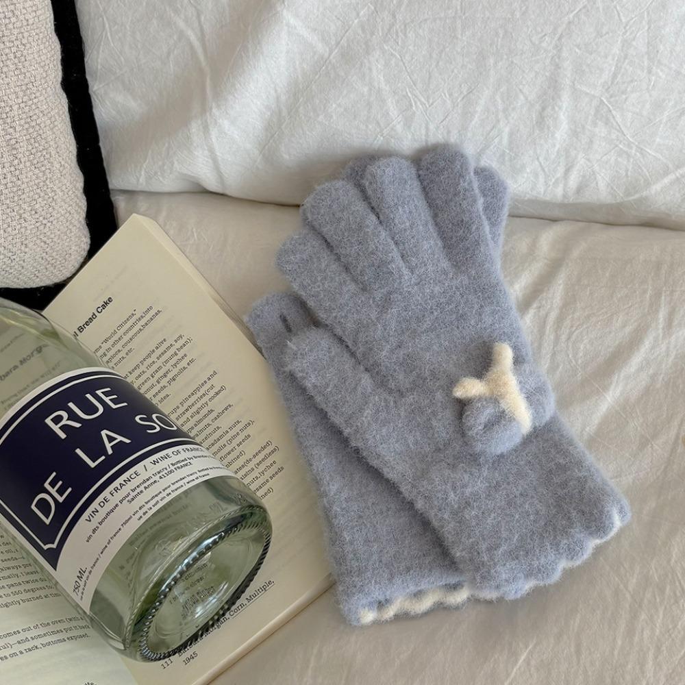 Thickened Knitted Gloves Touch Screen Five Finger Gloves Fashion Cold-proof Gloves Women