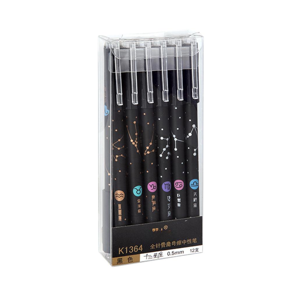 12pcs Constellation Erasable Gel Pens 0.5mm Black Ink Pen Smooth Writing for Student Note Taking Office School Stationary Supplies