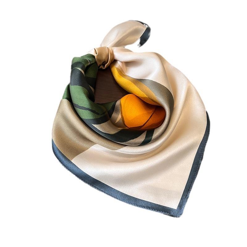 1116 New Tulip Silk Scarf Women's Spring Versatile Light Luxury Mulberry Silk Square Scarf Simple Plain Crepe Satin Silk Scarf
