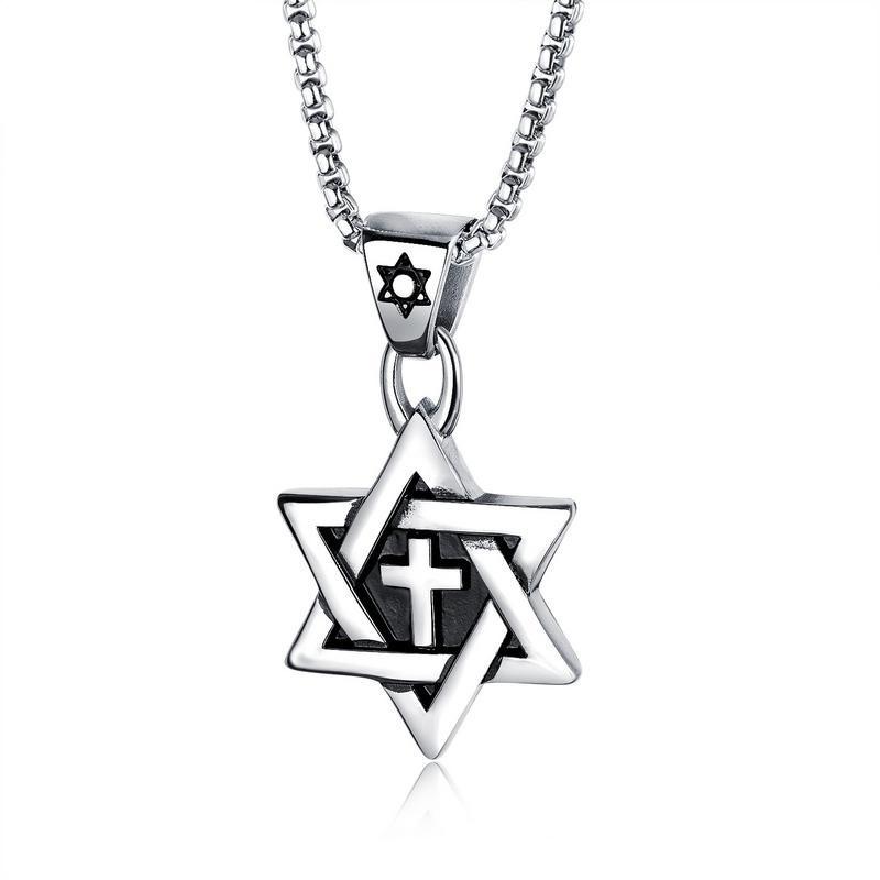 Hexagram Men's Necklace, Hip Hop Cross Pendant, Long Style