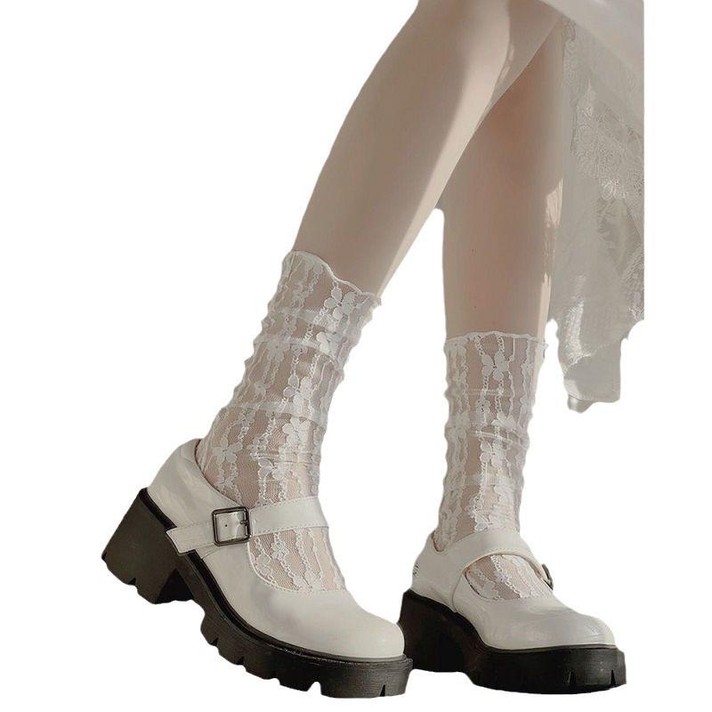 5 пар женских летних тонких однотонных носков-трубок из дышащей сетки с полым кружевом в виде цветов