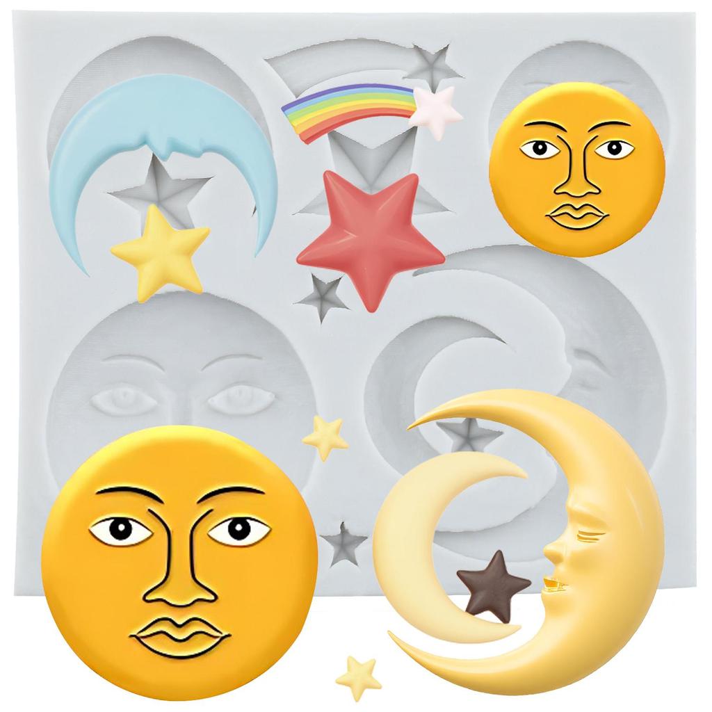 Силиконовая форма Солнце Луна Лицо Звезда Мифология Древней Греции Формы для мастики Инструменты для украшения торта Топпер для кекса Конфеты Смола Глина Шоколад Форма для гампасты