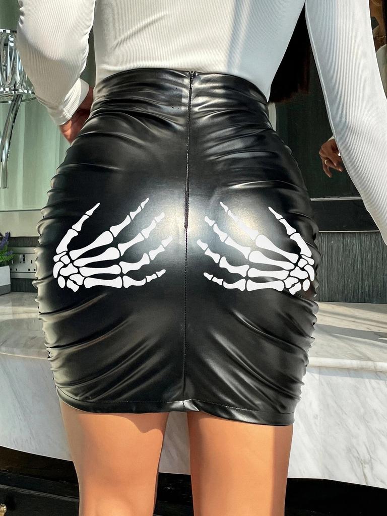 PU Leather Short Skirt Women's Plus-size Pleated Leather Skirt Sexy Tight Height Fanny Pack Hip Skirt Women's Fashion Slim-fit Skirt
