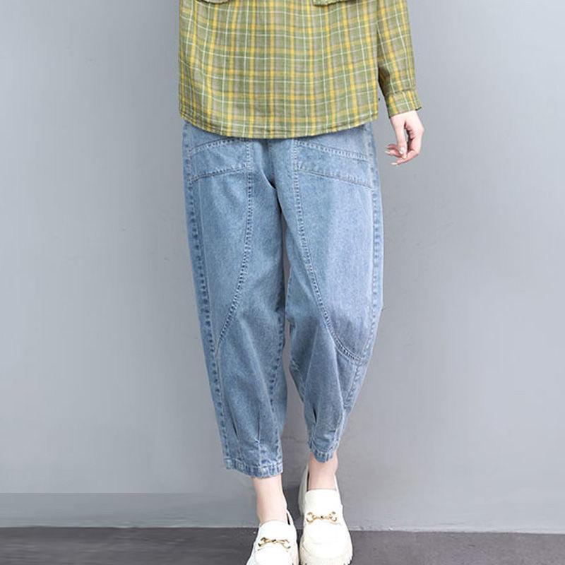 Женские джинсы Весна и Осень Свободные брюки прямого кроя Брюки с высокой талией Укороченные брюки Брюки гаремного типа