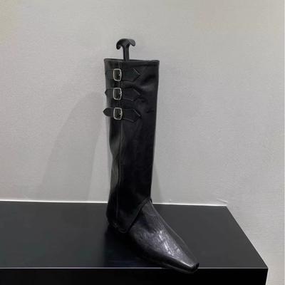 Женские сапоги-казаки с острым носком и внутренней платформой, обувь 2025, новые весенне-осенние одинарные сапоги, коричневые сапоги средней длины