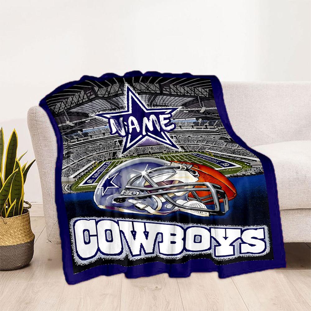 Cowboys Helmet Stadium Personalized Text Blanket Cozy Personalized Blanket Ultra-Soft Throw For Bedding Sofa Home Decor Bed for All Occasions
